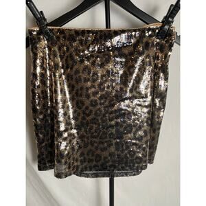 Altar’d State Leopard Sequin Mini Skirt Women’s Size Medium Party Holiday